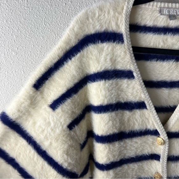 J.Crew Sweater Lady Jacket Striped Brushed Yarn Warm Sesame Indigo Preppy Medium - Picture 7 of 14